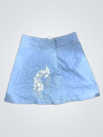 Denim Mini Skirt with Floral Embroidery
