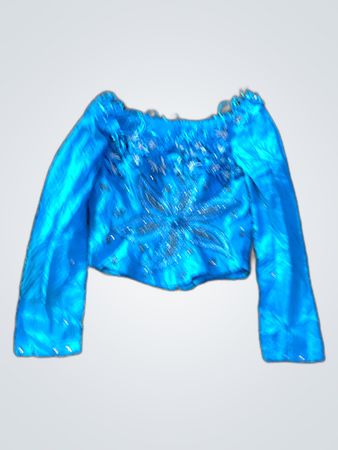 Blue Sequined Off-Shoulder Blouse