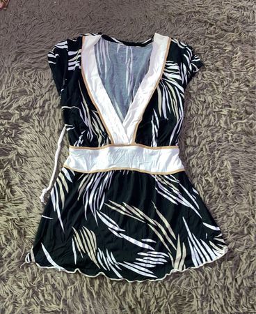 Black and White Printed Wrap Mini Dress