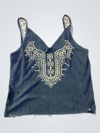 Black Lace Trim Embroidered Camisole Top