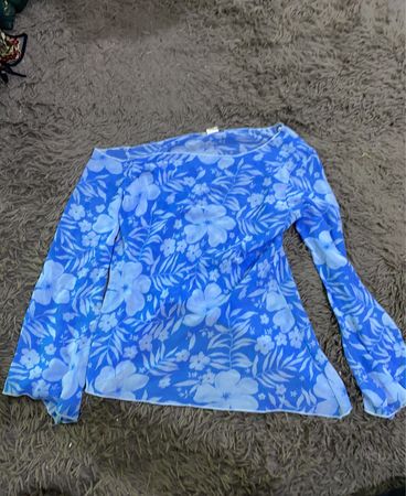 Blue Floral Long-Sleeve Top
