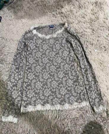 Moda International Grey Lace Knit Sweater