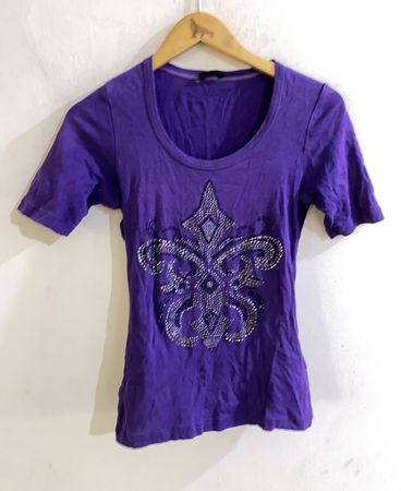 Purple Sequin Embellished Short Sleeve Top