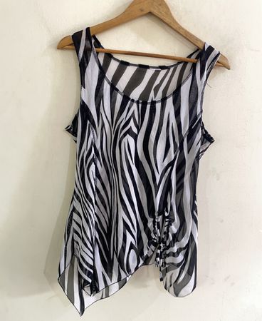 Zebra Print Sheer Sleeveless Blouse