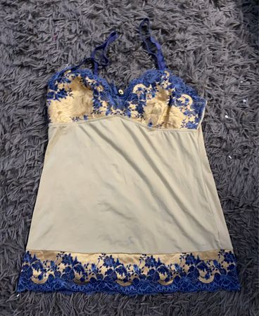 Blue and Beige Lace Trim Camisole