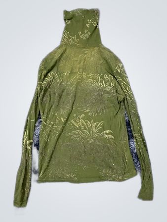 Green Floral Print Long Sleeve Turtleneck Knit Top