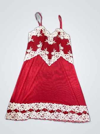 Red Lace Trim Slip Dress