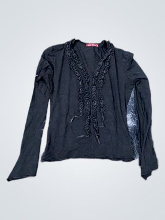 Black Long Sleeve Top with Ruffled Details