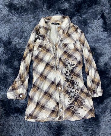 Embroidered Plaid Flannel Shirt