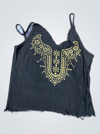 Black Embroidered Ribbed Camisole