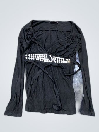 Black Long Sleeve Wrap Blouse