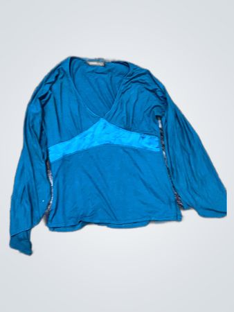 Mango Blue Long Sleeve Wrap Blouse