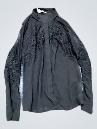 Black Long Sleeve Blouse with Lace Details