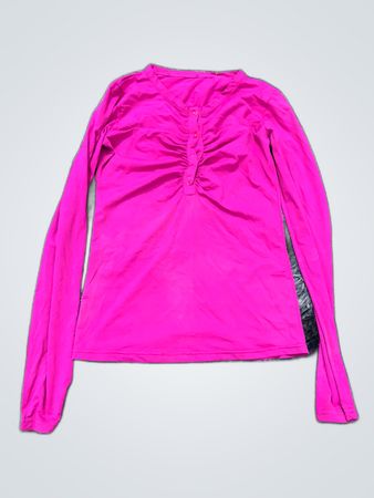 Pink Long-Sleeve Ruched V-Neck Blouse