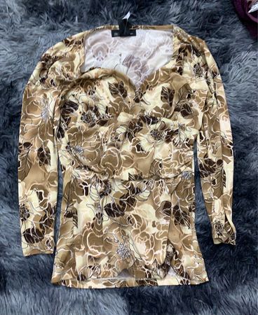 Printed Sheer Wrap Blouse
