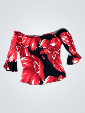 Red Black Floral Off-Shoulder Printed Blouse