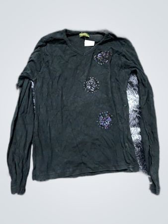 Unbranded Black Long Sleeve V-Neck T-Shirt with Sequins
