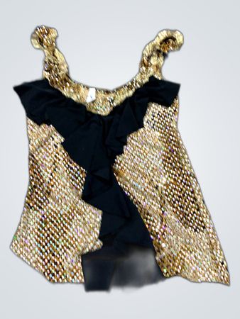 Unbranded Sparkly Black and Gold Ruffled Tank Top