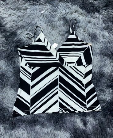 Black and White Striped Spaghetti Strap Cami Top
