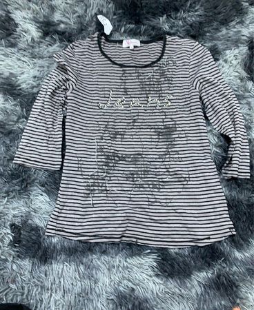 Striped Long Sleeve T-Shirt with Love Embroidery