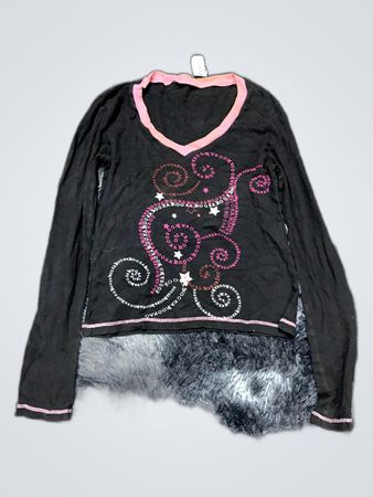 Black Long Sleeve Shirt with Pink Accents