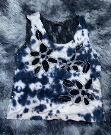 Unbranded Tie-Dye Sleeveless Tank Top with Leaf Appliques