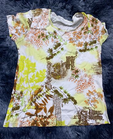 Blouse with Floral and Text Print