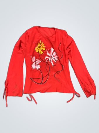 Red Floral Print Long Sleeve Top