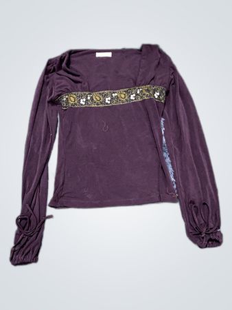 Purple Embroidered Long Sleeve Blouse