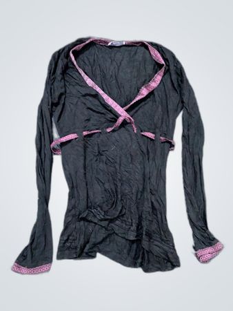 Black Long-Sleeve Top with Pink Trim