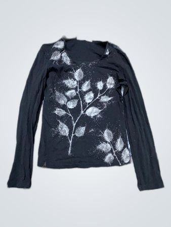Unbranded Black Leaf Print Long Sleeve Top