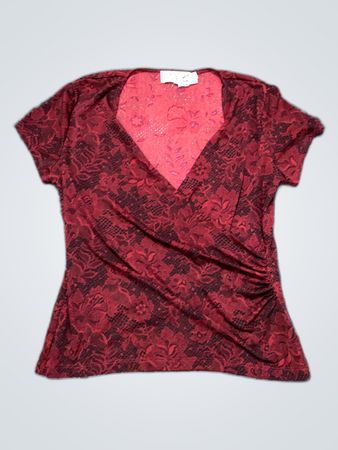 Red Lace Wrap Blouse