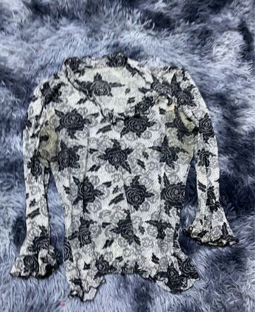 Blouse with Black Floral Pattern