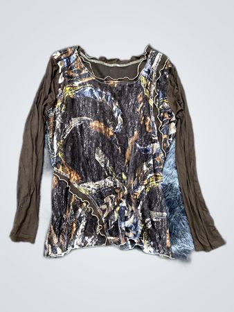 Brown Long-Sleeve Top with Animal Print