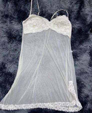 Sheer White Chemise with Lace Trim