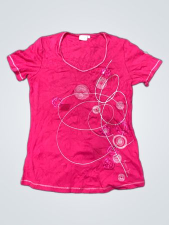 LTF Pink Sequined V-Neck T-Shirt