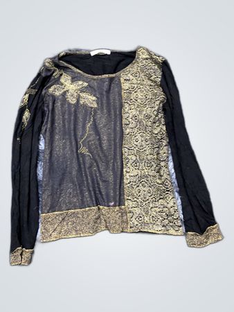 Black Long Sleeve Top with Gold Accents