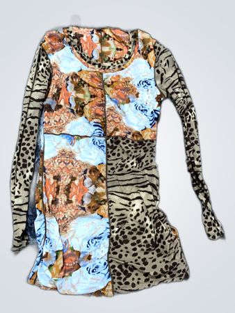 Unbranded Patchwork Animal Print Long Sleeve Dress