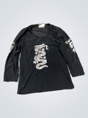 Black Long-Sleeve Shirt with Dragon Design