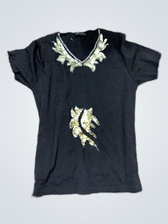 H&M Black Sequin Embellished V-Neck T-Shirt