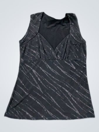 Black Shiny Striped Sleeveless Tank Top
