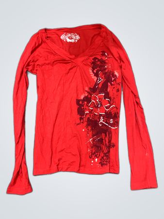 Diesel Red Long Sleeve Graphic V-Neck T-Shirt