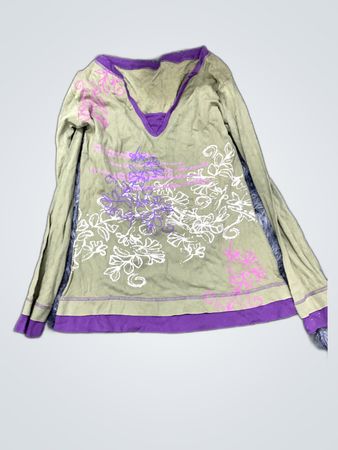 Green Long Sleeve Shirt with Purple Accents