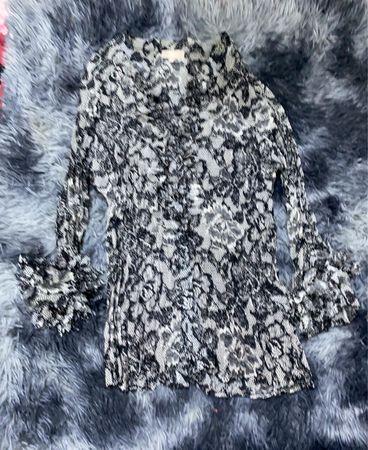 Printed Sheer Long Sleeve Blouse