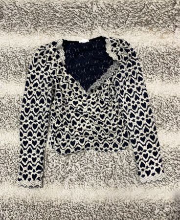 Drite de Copas Black Heart Pattern Knit Cardigan