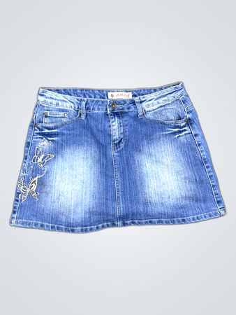 Denim Mini Skirt with Butterfly Embroidery