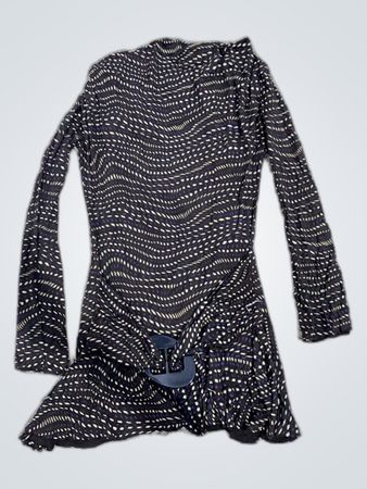 Unbranded Black Wavy Print Wrap Blouse