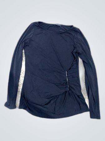 Black Long-Sleeve Draped Blouse