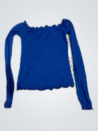 Navy Blue Off-Shoulder Ruffle Long Sleeve Blouse