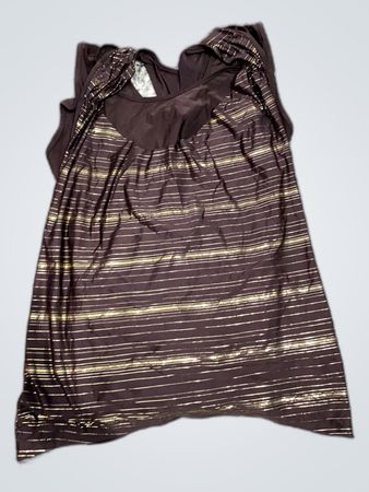 Bronze Metallic Striped Draped Tank Top